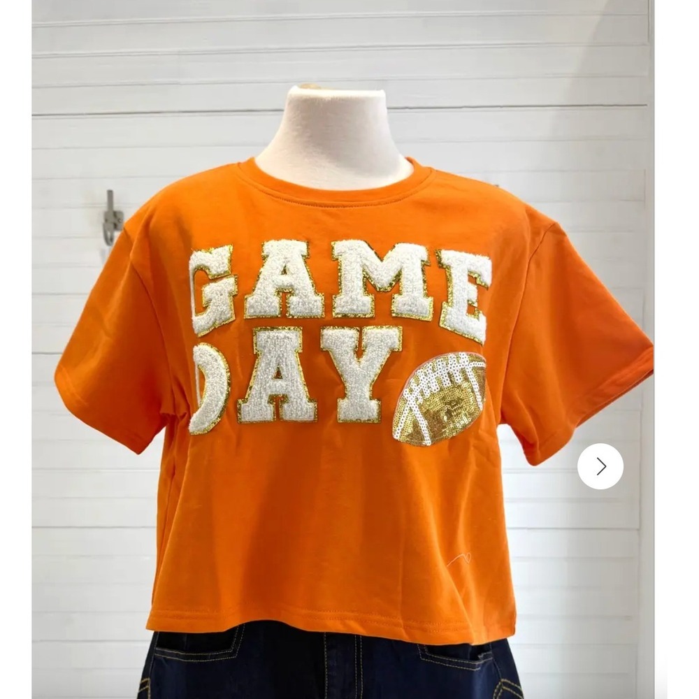 NWT Game Day Football Sequin Graphic‎ Cropped Top - Women's- Large